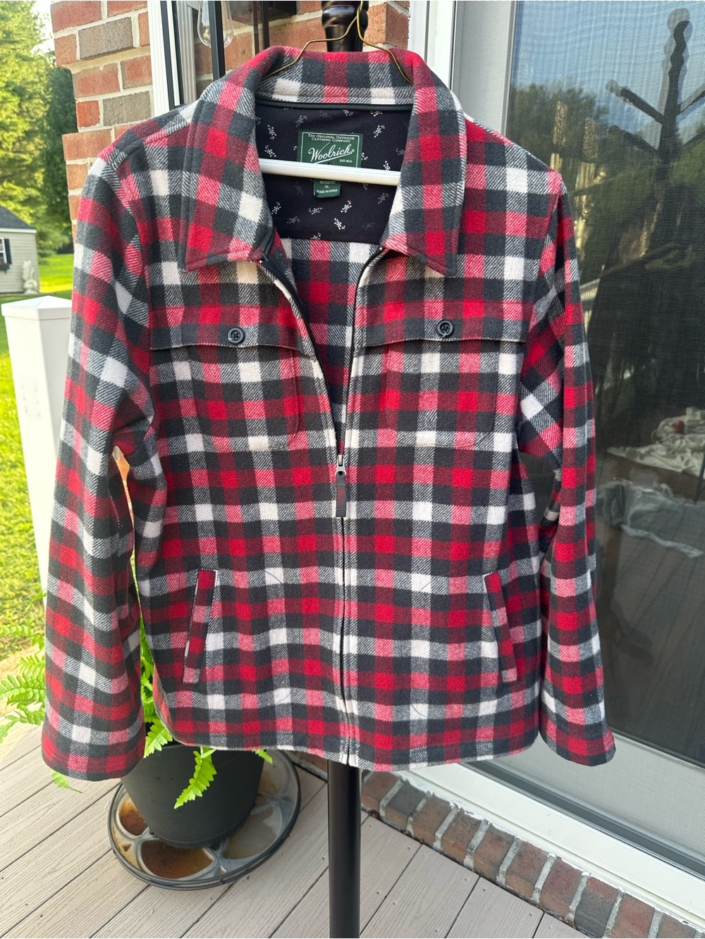 Woolrich Red, Black & White Plaid Zip Jacket